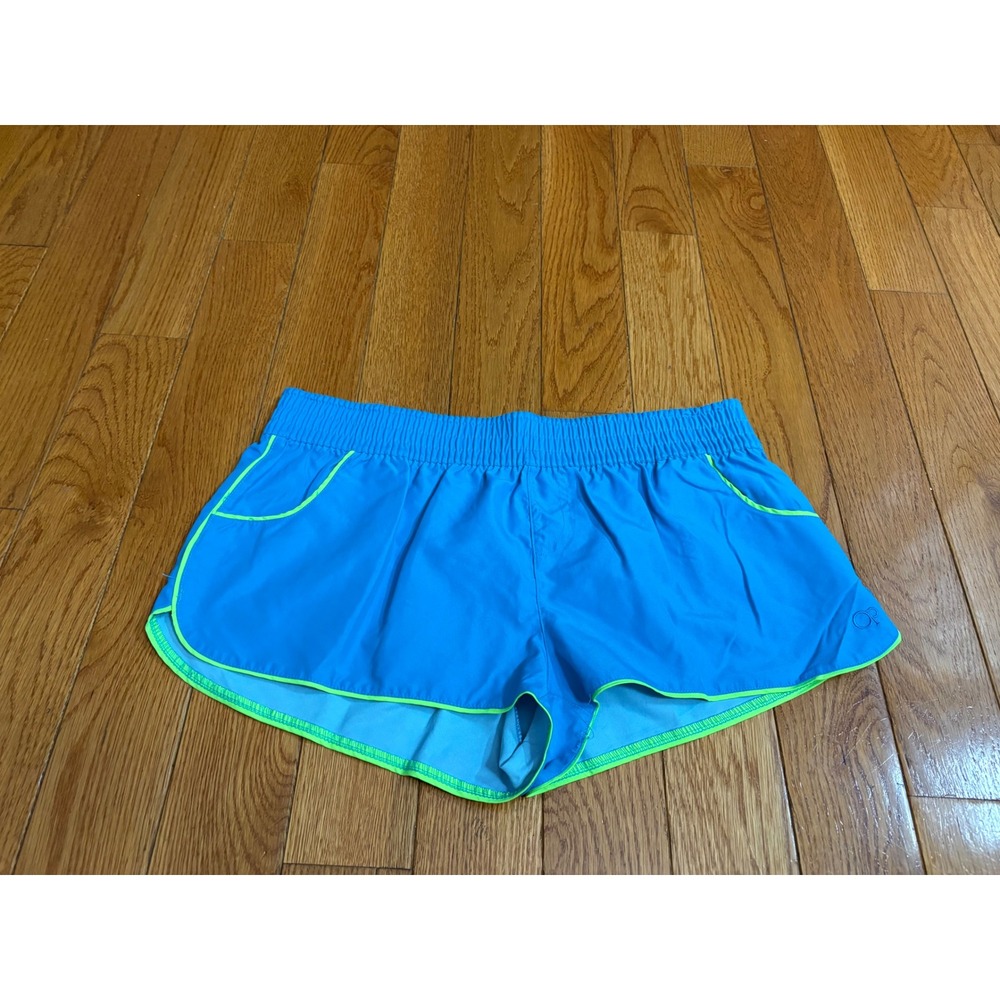 Y2K Ocean Pacific Womens Blue Neon Lime Board Shorts Size L 11-13 Swim Trunks